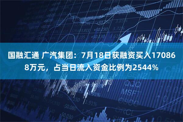 国融汇通 广汽集团：7月18日获融资买入170868万元，占当日流入资金比例为2544%